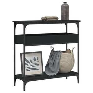Imagine vidaXL Măsuță consolă cu raft, negru, 75x29x75 cm, lemn prelucrat