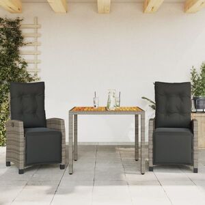 Imagine vidaXL Set mobilier de grădină cu perne, 3 piese, gri, poliratan