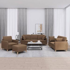 Imagine vidaXL Set de canapele cu perne, 4 piese, maro, textil