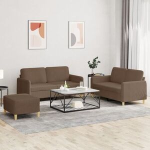 Imagine vidaXL Set de canapele cu perne, 3 piese, maro, textil