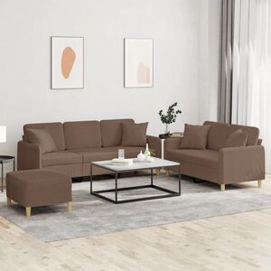 Imagine vidaXL Set de canapele cu perne, 3 piese, maro, textil