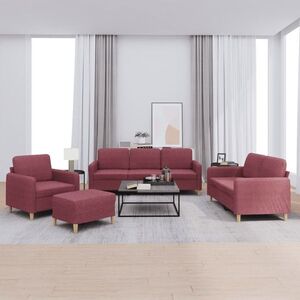 Imagine vidaXL Set canapea cu perne, 4 piese, roșu vin, material textil