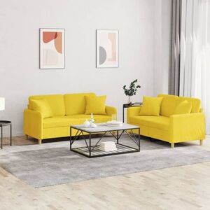 Imagine vidaXL Set de canapele cu perne, 2 piese, galben deschis, textil