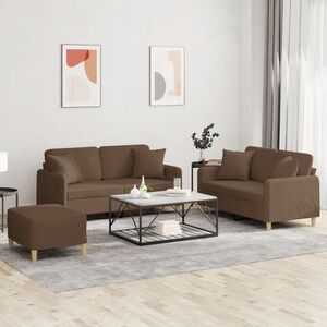 Imagine vidaXL Set de canapele cu perne, 3 piese, maro, textil