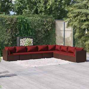 Imagine vidaXL Set mobilier de grădină cu perne, 8 piese, maro, poliratan