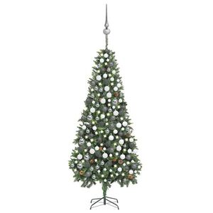 Imagine vidaXL Brad Crăciun artificial pre-iluminat globuri/conuri pin 210 cm