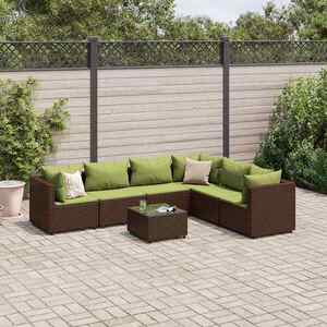 Imagine vidaXL Set mobilier de grădină cu perne, 7 piese, maro, poliratan