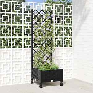 Imagine vidaXL Vază de gradină cu spalier și roți Negru 40 x 40 x 131, 5 cm PP