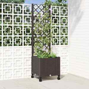 Imagine vidaXL Vază de gradină cu spalier și roți Maro 40 x 40 x 146 cm PP