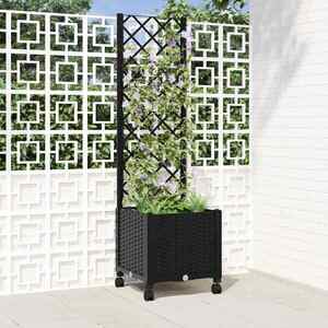 Imagine vidaXL Vază de gradină cu spalier și roți Negru 40 x 40 x 146 cm PP