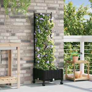 Imagine vidaXL Vază de gradină cu spalier și roți Negru 40 x 40 x 131, 5 cm PP