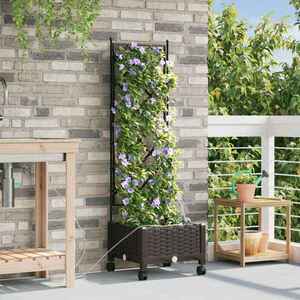 Imagine vidaXL Ghiveci de grădină cu irigație și roți Maro 40 x 40 x 132 cm PP