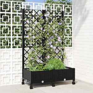 Imagine vidaXL Vază de gradină cu spalier și roți Negru 80 x 40 x 131, 5 cm PP