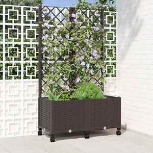 Imagine vidaXL Vază de gradină cu spalier și roți Maro 80 x 40 x 146 cm PP