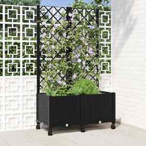 Imagine vidaXL Vază de gradină cu spalier și roți Negru 80 x 40 x 146 cm PP