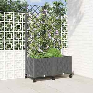 Imagine vidaXL Vază de gradină cu spalier și roți Gri deschis 80 x 40 x 146 cm