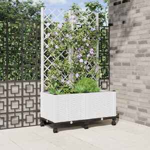 Imagine vidaXL Vază de gradină cu spalier și roți Alb 80 x 40 x 146 cm PP