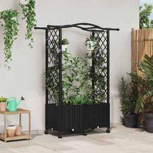 Imagine vidaXL Pat Ridicat cu Trellis și Acoperiș Negru 125 x 40 x 144 cm PP