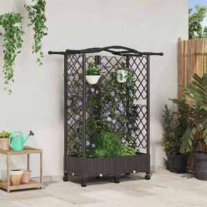 Imagine vidaXL Pat Ridicat cu Trellis și Acoperiș Maro 124 x 40 x 129 cm PP