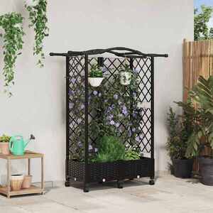 Imagine vidaXL Pat Ridicat cu Trellis și Acoperiș Negru 124 x 40 x 129 cm PP
