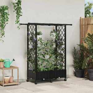 Imagine vidaXL Pat Ridicat cu Trellis și Acoperiș Negru 122, 5 x 40 x 127 cm PP