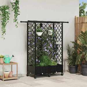 Imagine vidaXL Pat Ridicat cu Trellis și Acoperiș Negru 124 x 40 x 127 cm PP