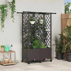 Imagine vidaXL Pat Ridicat cu Trellis și Acoperiș Maro 124 x 40 x 142 cm PP