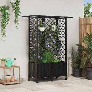 Imagine vidaXL Pat Ridicat cu Trellis și Acoperiș Negru 124 x 40 x 142 cm PP