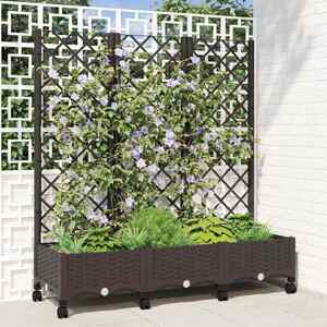 Imagine vidaXL Vază de gradină cu spalier și roți Maro 120 x 40 x 131, 5 cm PP