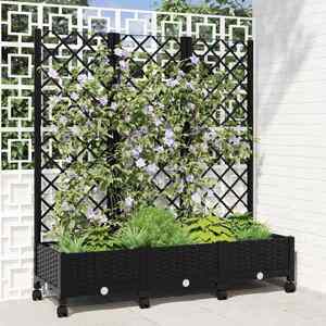 Imagine vidaXL Vază de gradină cu spalier și roți Negru 120 x 40 x 131, 5 cm PP