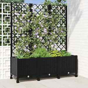 Imagine vidaXL Vază de gradină cu spalier și roți Negru 120 x 40 x 146 cm PP