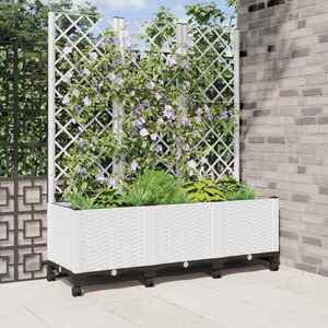 Imagine vidaXL Vază de gradină cu spalier și roți Alb 120 x 40 x 146 cm PP