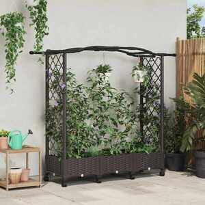 Imagine vidaXL Pătuț ridicat cu trellis și roți Maro 169 x 40 x 129 cm PP