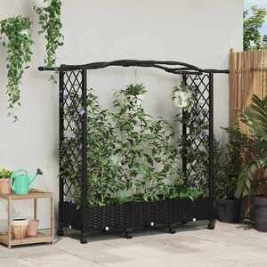 Imagine vidaXL Pat Ridicat cu Trellis și Acoperiș Negru 169 x 40 x 129 cm PP