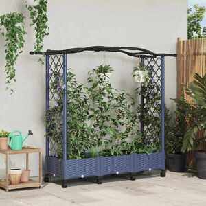 Imagine vidaXL Pat Ridicat cu Trellis și Acoperiș Gri 169 x 40 x 129 cm PP