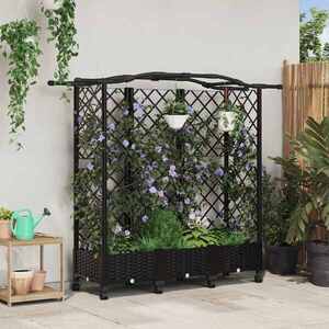 Imagine vidaXL Pat Ridicat cu Trellis și Acoperiș Negru 163 x 40 x 129 cm PP