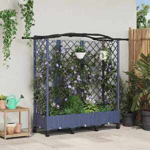 Imagine vidaXL Pat Ridicat cu Trellis și Acoperiș Gri 163 x 40 x 129 cm PP
