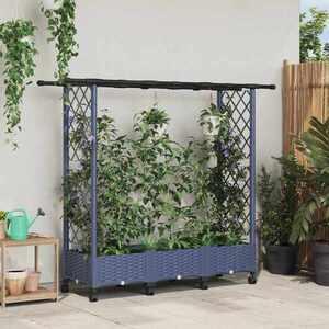 Imagine vidaXL Pat Ridicat cu Trellis și Acoperiș Gri 164 x 40 x 127 cm PP