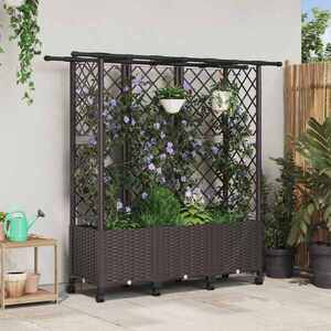 Imagine vidaXL Pat Ridicat cu Trellis și Acoperiș Maro 163, 5 x 40 x 142 cm PP
