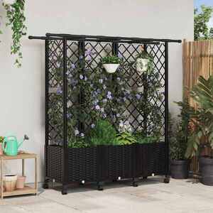 Imagine vidaXL Pat Ridicat cu Trellis și Acoperiș Negru 163, 5 x 40 x 142 cm PP