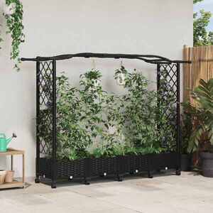 Imagine vidaXL Pat Ridicat cu Trellis și Acoperiș Negru 207 x 40 x 129 cm PP