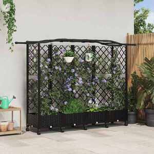 Imagine vidaXL Pat Ridicat cu Trellis și Acoperiș Negru 203, 5 x 40 x 129 cm PP