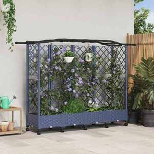 Imagine vidaXL Pat Ridicat cu Trellis și Acoperiș Gri 203, 5 x 40 x 129 cm PP