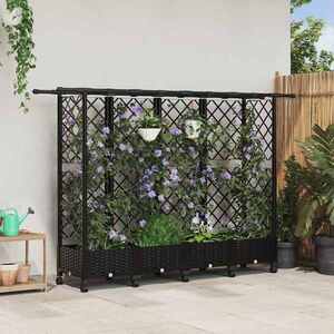Imagine vidaXL Pat Ridicat cu Trellis și Acoperiș Negru 202, 5 x 40 x 127 cm PP