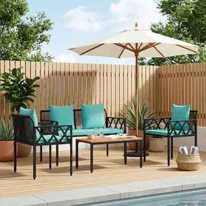 Imagine vidaXL Set de Mobilier pentru Exterior 4 pcs Negru și Turcoaz