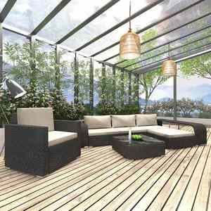 Imagine vidaXL Set mobilier de grădină cu perne, 8 piese, negru, poliratan