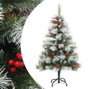 Imagine vidaXL Pom Crăciun artificial cu balamale, conuri, fructe roșii 120 cm