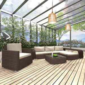 Imagine vidaXL Set mobilier de grădină cu perne, 8 piese, maro, poliratan