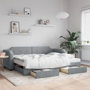 Imagine vidaXL Pat de zi cu extensie/sertare, gri deschis, 100x190 cm, textil