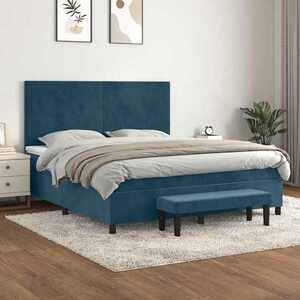 Imagine vidaXL Pat box spring cu saltea, albastru închis, 160x200 cm, catifea